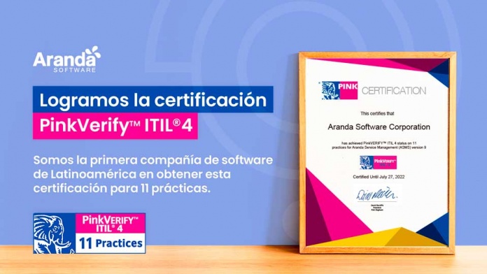 Aranda Software la primera empresa latinoamericana en el sector TI con la certificación PinkVERIFY™ para 11 prácticas de ITIL 4® 