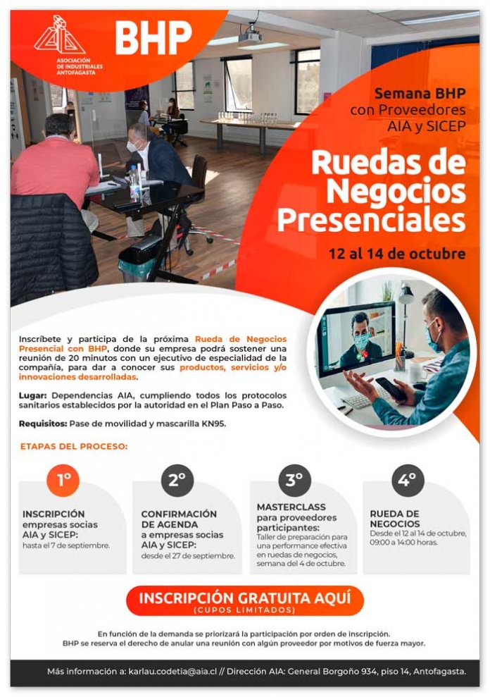 AIA y BHP apuestan por más reuniones presenciales en una segunda Rueda de Negocios con empresas proveedoras