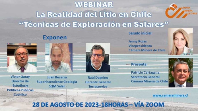Cámara Minera de Chile invita a webinar La Realidad del Litio en Chile, Técnicas de Exploración en Salare