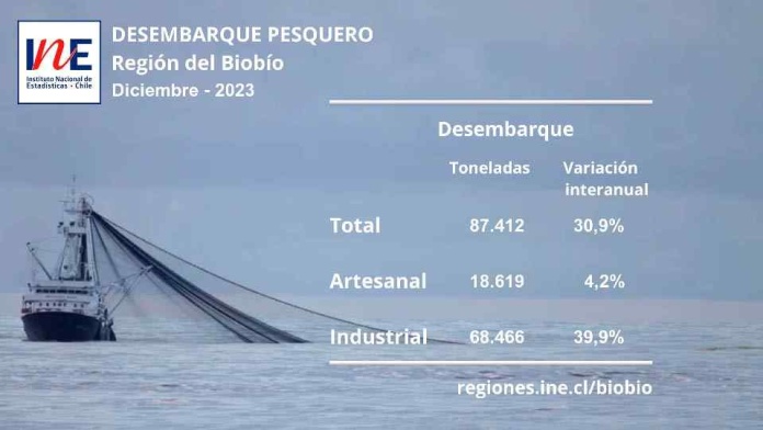 Desembarque pesquero en la Región del Biobío aumentó 30,9% en diciembre de 2023