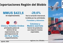 Exportaciones de la Región del Biobío disminuyeron 29,6% en agosto