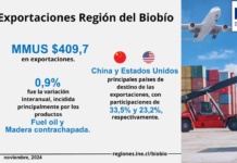 Exportaciones de la Región del Biobío aumentaron 0,9% interanualmente