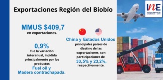 Exportaciones de la Región del Biobío aumentaron 0,9% interanualmente