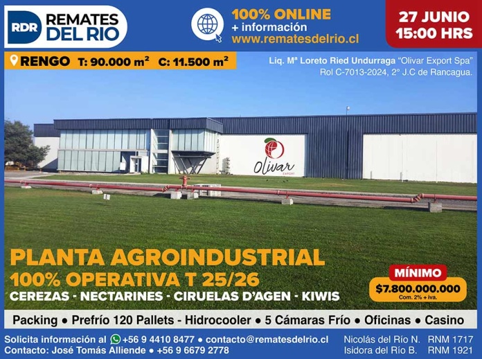 Remate Planta Exportadora 100% Operativa en Rengo: Una Oportunidad Única para el Sector Frutícola