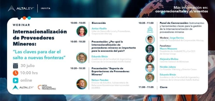 Alta Ley organiza webinar para impulsar la internacionalización en los proveedores mineros