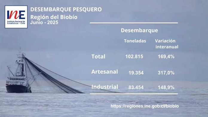 Desembarque pesquero de la Región del Biobío totalizó 102.815 toneladas en junio de 2025