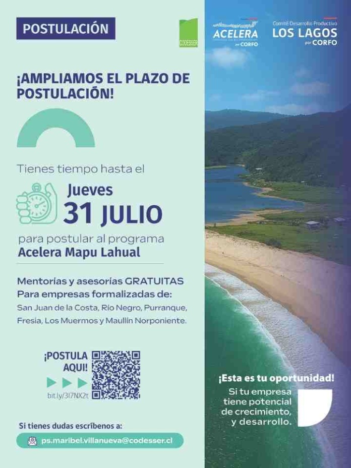 Programa Acelera Mapu Lahual extiende su postulación hasta el 31 de julio