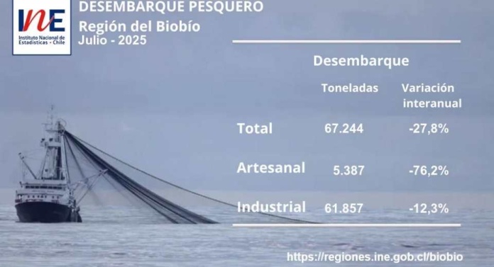 Desembarque pesquero de la Región del Biobío totalizó 67.244 toneladas en julio de 2025