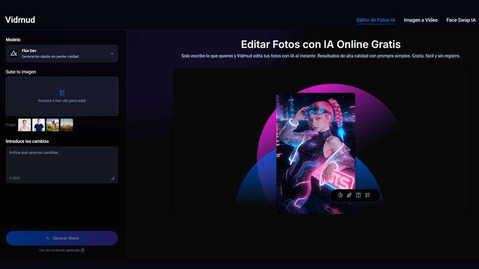editar fotos con IA online gratis con Vidmud, Inteligencia Artificial simplifica la edicion digital, editar fotos con IA online gratis 1