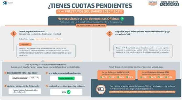 A partir del 14 de septiembre deudores que no pueden pagar hoy el Préstamo Solidario podrán acceder a cupón de pago en sii.cl para suscribir convenio con TGR